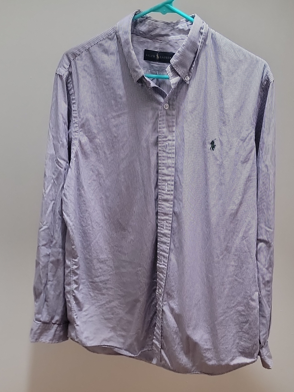 Ralph Lauren Blue and White Thin-Stripe Button-Down Shirt